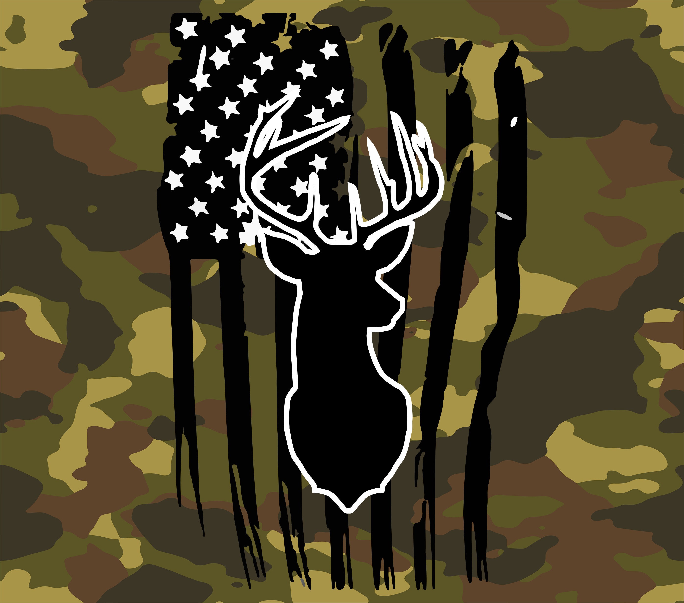 Camo Deer Head American Flag 20oz Sublimation Tumbler Digital | Etsy