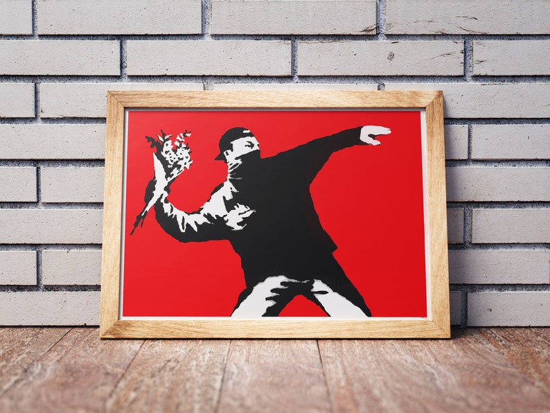 Banksy Love is in the Air Flower Thrower print Banksy Love is Etsy