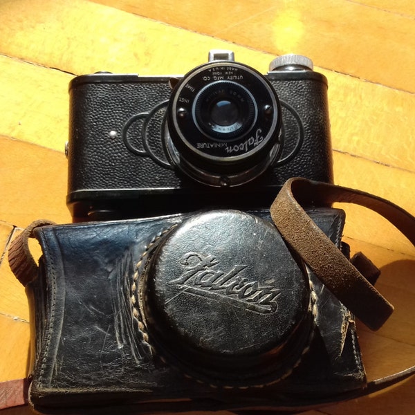 Vintage Falcon Camera miniatuur - 1940 gemaakt in New York - in originele lederen draagtas