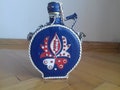 Vintage Leather flask\/Glass bottle with leather outer shell\/ Folk art-Yugoslavia 70's product logo