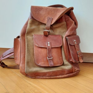 Vintage Woman Leather Backpack , Brown Leather Bag with 2 shoulder Straps, Small travel backpack