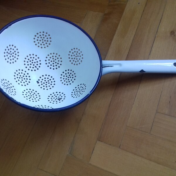 Vintage  Czechoslovakian Enamel Strainer - Enamel Colander - Enamel Sieve - Enamelware