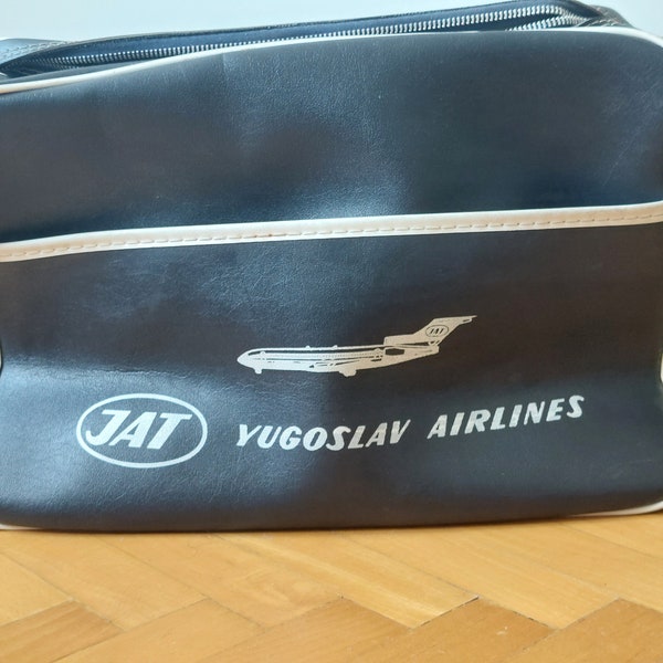 Vintage 70's JAT Airlines Shoulder Bag/ Faux leather small travel bag-Yugoslavia