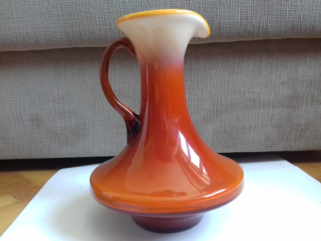 Vintage Cased Glass Vase With Handle. Retro Modern Vase From 70's-yugoslavia - Etsy