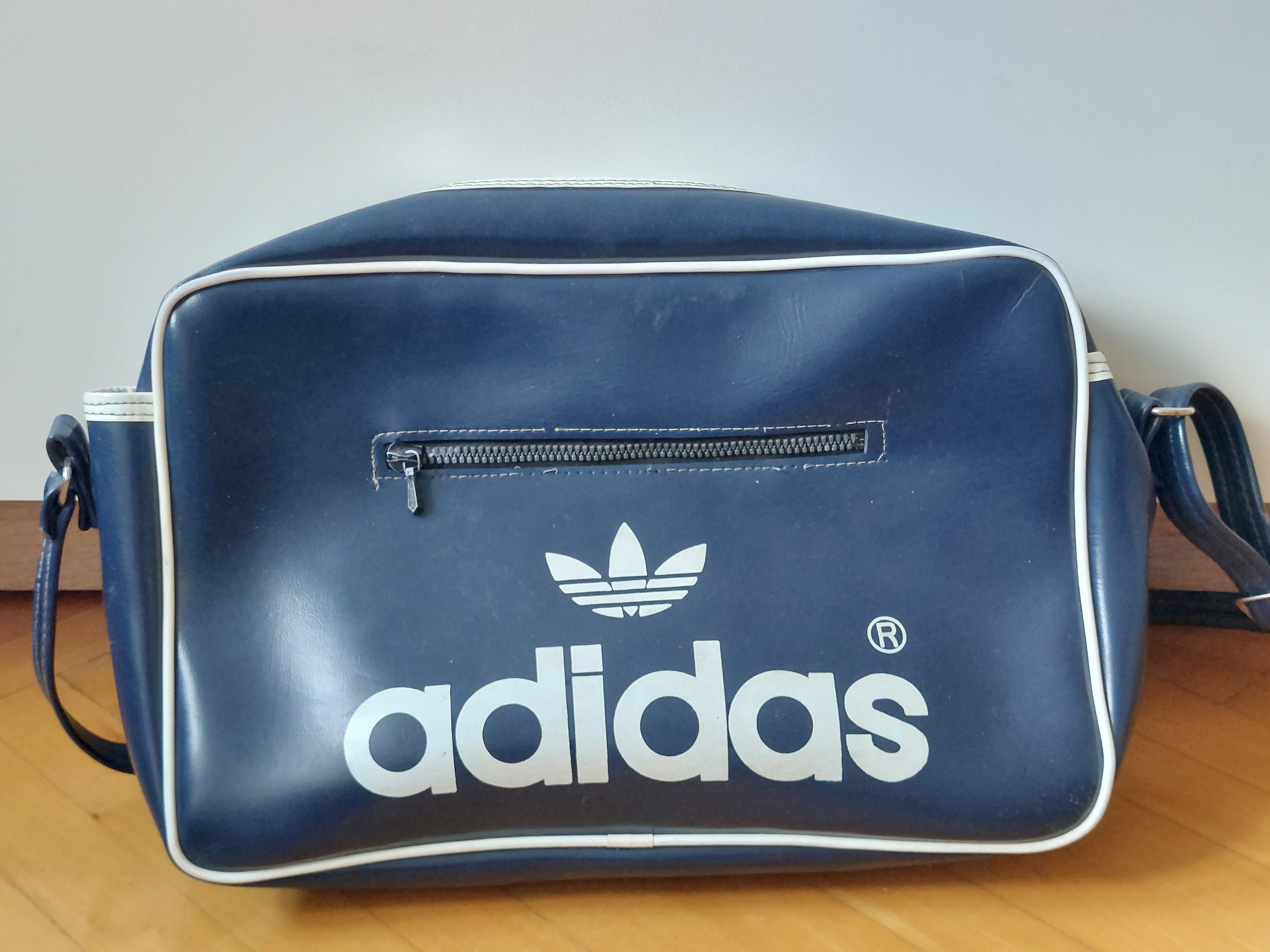 Vintage blue shoulder faux leather sports bag Adidas Yugoslavia-70's/  Unique retro sport bag