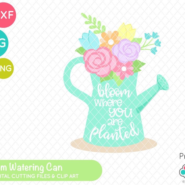 Bloom Watering Can SVG Cut File & Clipart E453 - SVG DXF files for Silhouette + Cricut - Includes Limited Commercial Use!