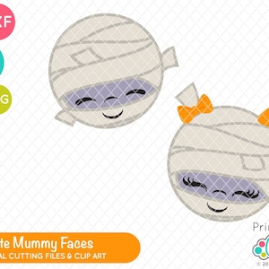 Cute Halloween Mummy Faces SVG Cut File & Clipart E413 - SVG DXF files for Silhouette + Cricut - Includes Limited Commercial Use!