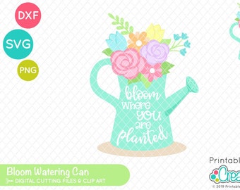 Bloom Watering Can SVG Cut File & Clipart E453 - Fichiers SVG DXF pour Silhouette + Cricut - Inclut une utilisation commerciale limitée!