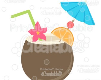 Tropical Coconut Drink SVG Cut File & Clipart E166 - Includes Limited Commercial Use!