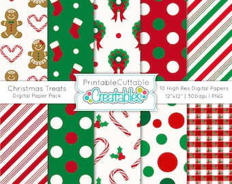 Christmas Treats Digital Paper Pack Printable Scrapbook Paper Instant Download - Includes Limited Commercial Use!