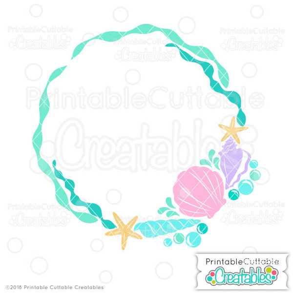 Beach Sea Shells Wreath Monogram Frame SVG File & Clipart B014 - Cut File for Cricut, Silhouette Cameo - Includes Limited Commercial Use!