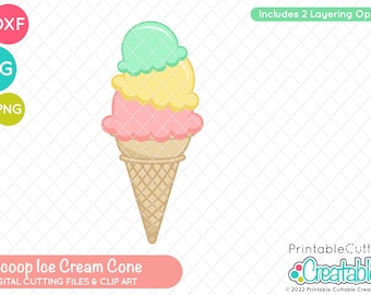 3 Scoop Ice Cream Cone SVG Cut File & Clipart E280 - svg, dxf, png, Includes Limited Commercial Use!