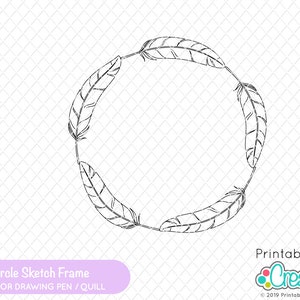 Quadro de círculo de penas de linha única SVG SK-012 - Pena de folha | Canetas de desenho | Canetas de tinta infusíveis | Gravura | Gravação