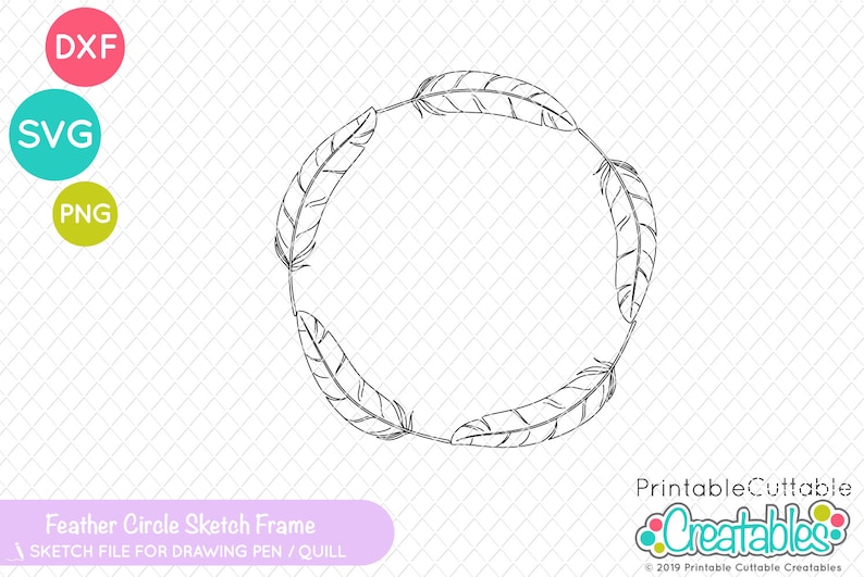 Download Feather Circle Frame Single Line SVG SK-012 Foil Quill | Etsy