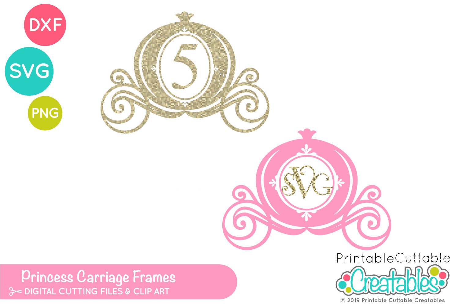 Princess Monogram Princess Carriage Monogram Frames SVG Cut File B020 - SVG DXF Files for ...