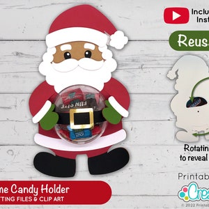 Christmas Santa Dome Candy Holder SVG File D106 - svg dxf & pdf - soporte de cúpula de caramelo dulce con mecanismo de apertura