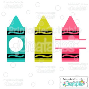 May include: Three crayon-shaped cutouts, one turquoise, one yellow, and one pink. Each cutout has a black wavy line across the middle and a black line at the top and bottom. The turquoise cutout has a white circle in the middle.