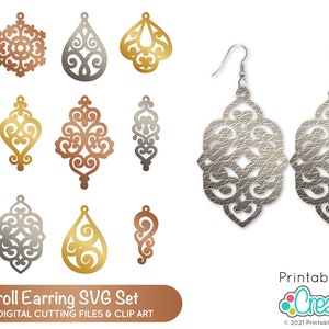Scroll Earring SVG Files D027 - Earring Templates, Leather Earrings SVG, Pendant svg, Jewelry svg