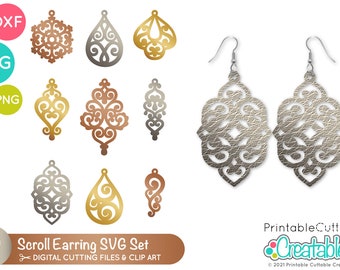 Scroll OhrringE SVG Dateien D027 - Ohrring Vorlagen, Leder Ohrringe SVG, Anhänger svg, Schmuck svg