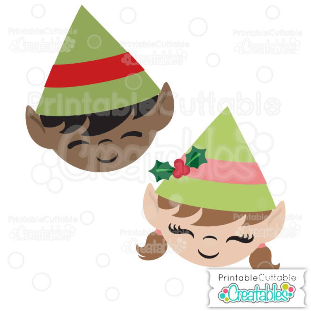 Christmas Boy Girl Elf Face SVG Cutting Files & Clipart Set E339 Svg
