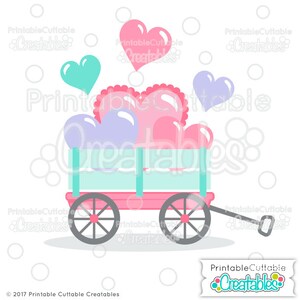 Cuttable Valentine Hearts Wagon SVG Cut File, Clipart E351 - svg, dxf, png, for Cricut, Cameo - Includes Limited Commercial Use!