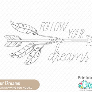Follow Your Dreams Feather Arrow Single Line SVG SK-009 - Foil Quill | Schets Pennen | Infusible Inkt Pennen | Graveren | Reliëf