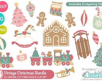 Vintage Weihnachten SVG Bundle / Weihnachten Clipart ES054 - svg, dxf, printable png - Kommerzielle Nutzung Schnittdateien für Cricut + Silhouette