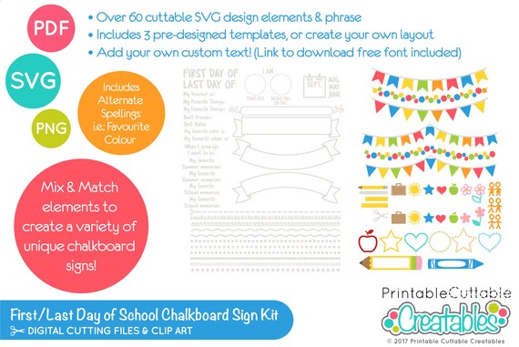 Download First Day Of School Chalkboard Sign Svg Cut File Kit D008 3 Etsy