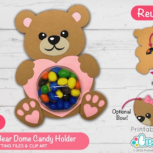 Valentine Bear Dome Candy Holder SVG Datei D117 - svg dxf & pdf - süßer Candy Dome Halter mit Öffnungsmechanismus