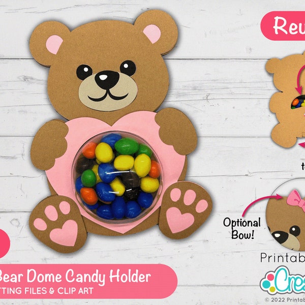 Valentine Bear Dome Candy Holder SVG File D117 - svg dxf & pdf  - sweet candy dome holder with opening mechanism
