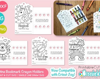 Set of 4 Valentine's Coloring Card Crayon Holder SVG Files D012 - Coloring Card SVG for Cricut & Silhouette
