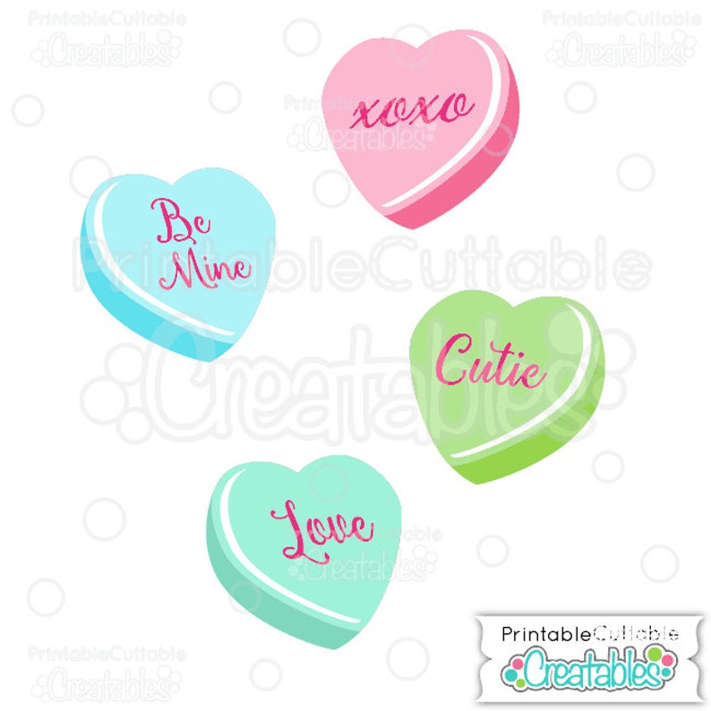 Valentine's Day Candy Hearts SVG Cut File & Clipart Set - Includes ...
