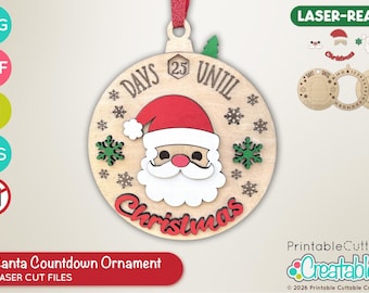 Santa Christmas Countdown Ornament Laser Cut File L018 - svg / dxf / eps / ai  - Includes Limited Commercial Use