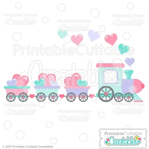 Cuttable Valentine Hearts Train SVG Cut File, Clipart E353 - svg, dxf, png, for Cricut, Cameo - ¡Incluye uso comercial limitado!