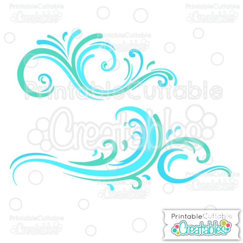 Download Ocean Wave Flourishes SVG Cut File & Clipart E150 Includes ...