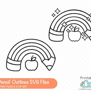 File SVG con contorno a matita arcobaleno per Cricut E855 - File SVG per la scuola - File SVG per il ritorno a scuola - File SVG per l&#39;insegnante - File di taglio SVG per matita