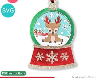 Rentier Schneekugel Shaker Ornament SVG-Datei D182 - Weihnachten SVG Schnittdatei dxf & pdf - SVG-Dateien für Cricut + Silhouette