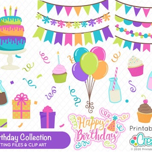 Happy Birthday SVG Cut Files & Clipart Bundle  ES016 - Includes Limited Commercial Use + FREE Party Hats Svg!