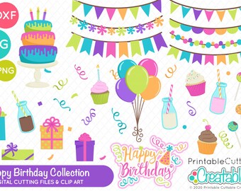 Happy Birthday SVG Cut Files & Clipart Bundle  ES016 - Includes Limited Commercial Use + FREE Party Hats Svg!