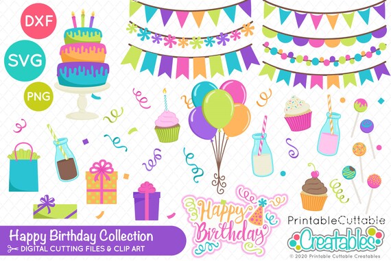 Happy Birthday Svg Cut Files Clipart Bundle Es016 Etsy