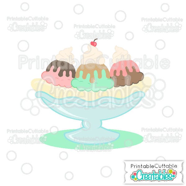 Ice Cream Sundae Banana Split SVG Cut File & Clipart E285 - Includes Limited Commercial Use!