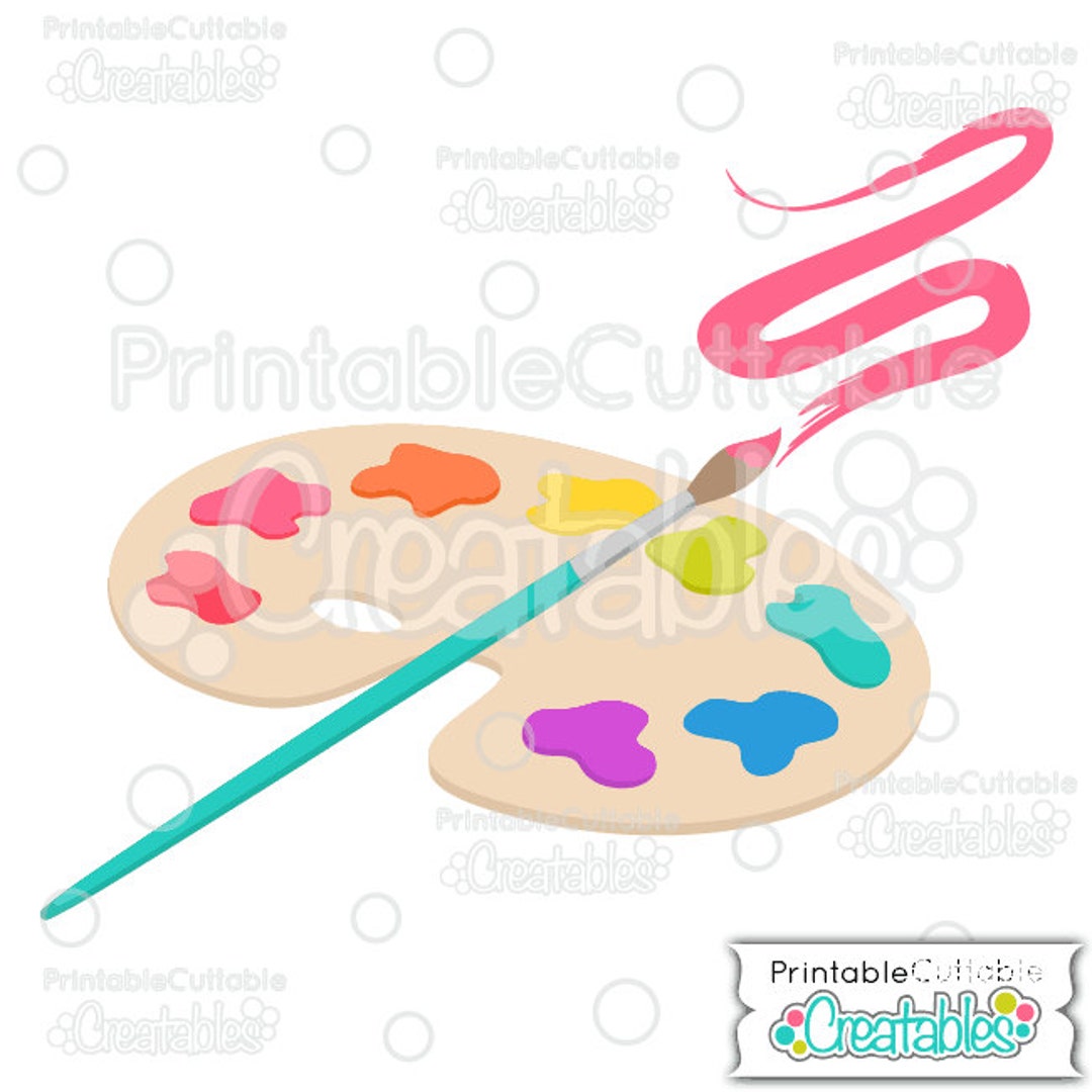 Artist Palette and Paintbrush SVG Cut File & Clipart E176 - Includes ...