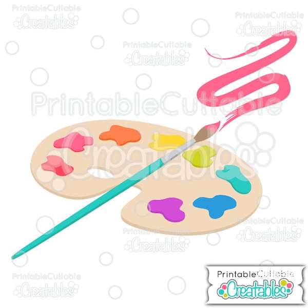 Artist Palette and Paintbrush SVG Cut File & Clipart E176 - Includes Limited Commercial Use!