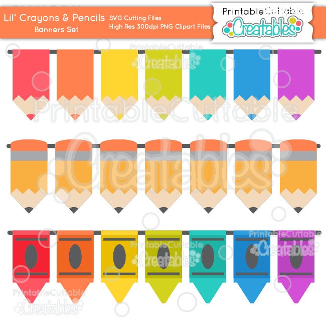 Crayons & Pencils Circle Monogram Frames SVG Cut File & Clipart