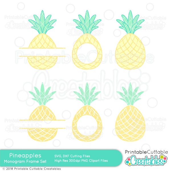 Whole, Split, Circle Pineapple Monogram Frames SVG Cut Files ES035 - SVG DXF files Silhouette + Cricut - Includes Limited Commercial Use!