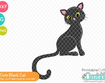 Cute Black Cat SVG Cut File & Clipart E194 - Includes Limited Commercial Use!