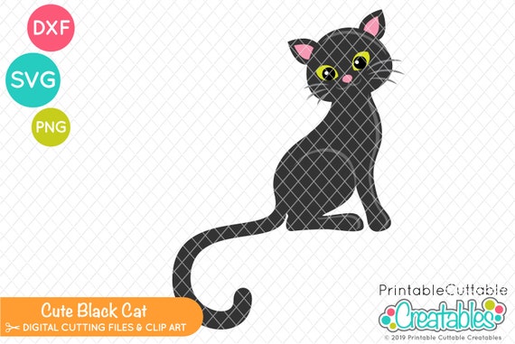 Cute Black Cat SVG Cut File & Clipart E194 - Includes Limited Commercial Use!