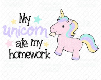 clipart do my homework My Unicorn Ate My Homework SVG File Clipart T085 - svg, dxf, png, for Cricut, Cameo Cutting Machines - Includes Limited Commercial Use!