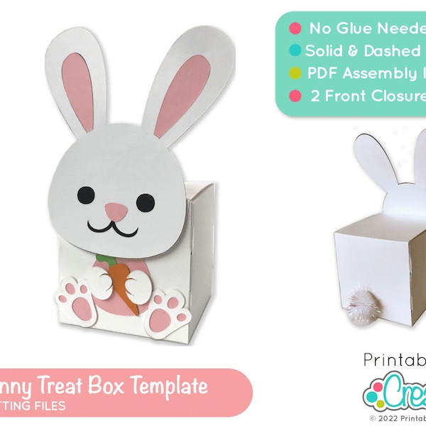 Easter Bunny Treat Box SVG File D084 - svg dxf pdf - Easter candy box svg cut file template