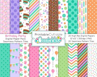 Geburtstagsparty Musterdesign & digitale Papiere - 300 DPI PNG Sofortdownload - Fabric Surface Design